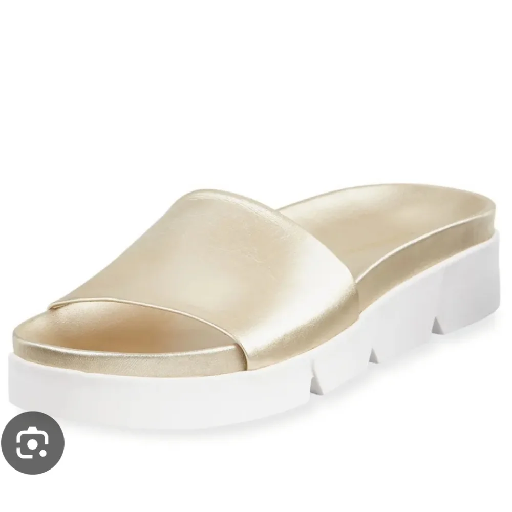Stuart Weitzman Gold Leather Slide Sandals